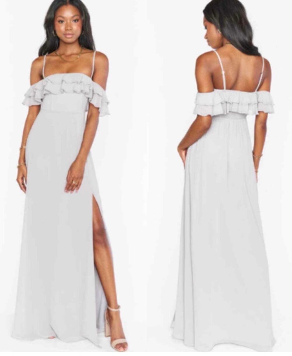 Show Me Your MuMu Emma Ruffle Maxi Dress Dove Grey Chiffon Size XS